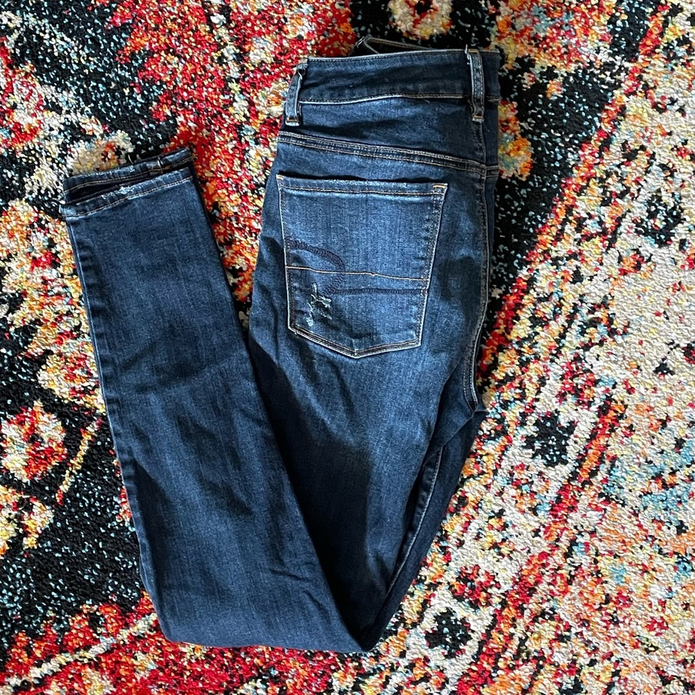 High rise super stretch distressed skinny jeans